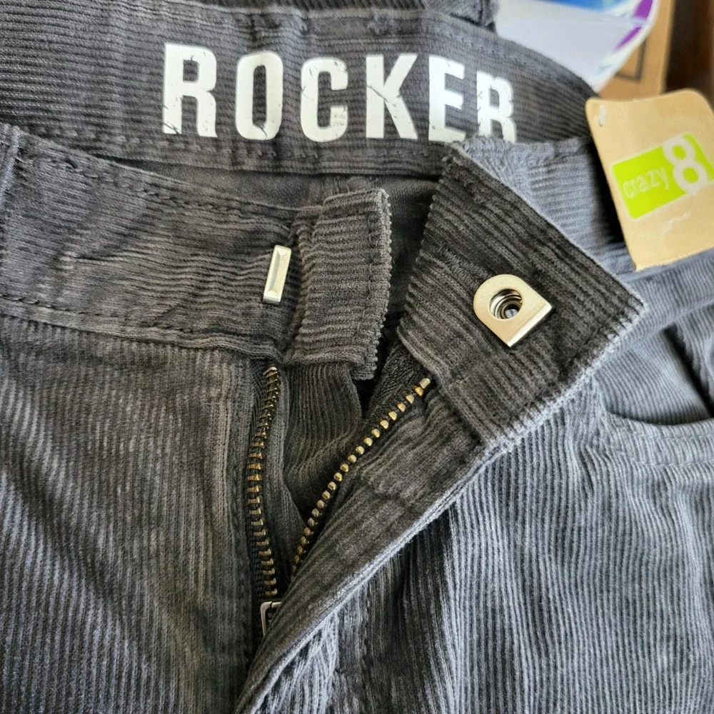 Crazy 8 Boys Dark Grey Corduroy Rocker Straight Leg Adjustable Waist Pants 7 NEW